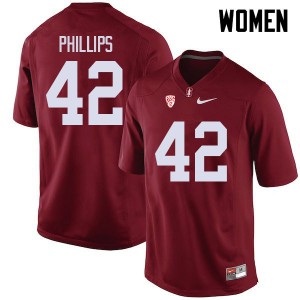 Womens Stanford #42 Caleb Phillips Cardinal Stitched Jerseys 310017-621