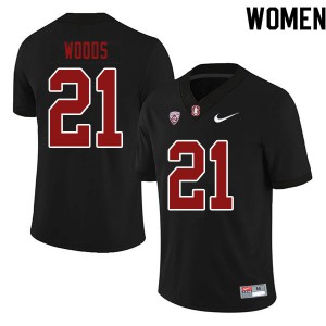 Women's Stanford University #21 Justus Woods Black Player Jerseys 510909-251