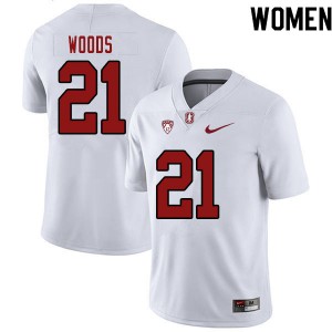 Women's Stanford #21 Justus Woods White Stitch Jerseys 593268-693