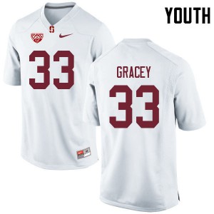 Youth Stanford University #33 Alex Gracey White Stitched Jerseys 379892-117