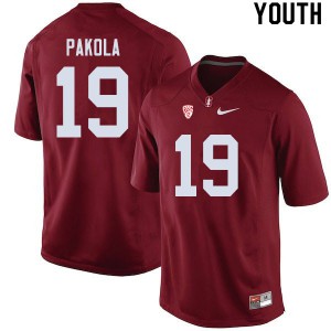 Youth Stanford University #19 Joshua Pakola Cardinal Football Jerseys 711141-854