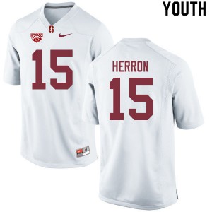 Youth Stanford University #15 Stephen Herron White Stitched Jersey 590756-812