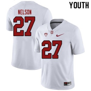 Youth Stanford University #27 Beau Nelson White Football Jersey 701736-993
