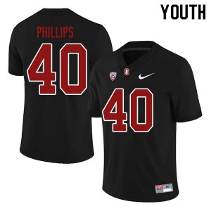Youth Stanford University #40 Tobin Phillips Black Official Jersey 294972-320