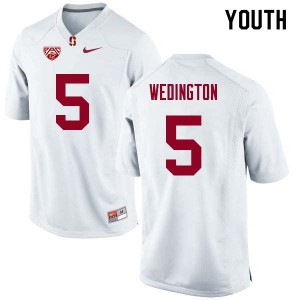 Youth Stanford University #5 Connor Wedington White Football Jerseys 270042-805