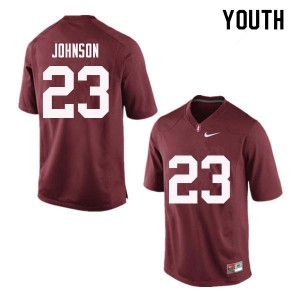 Youth Stanford University #23 Ryan Johnson Red Stitched Jersey 231632-525